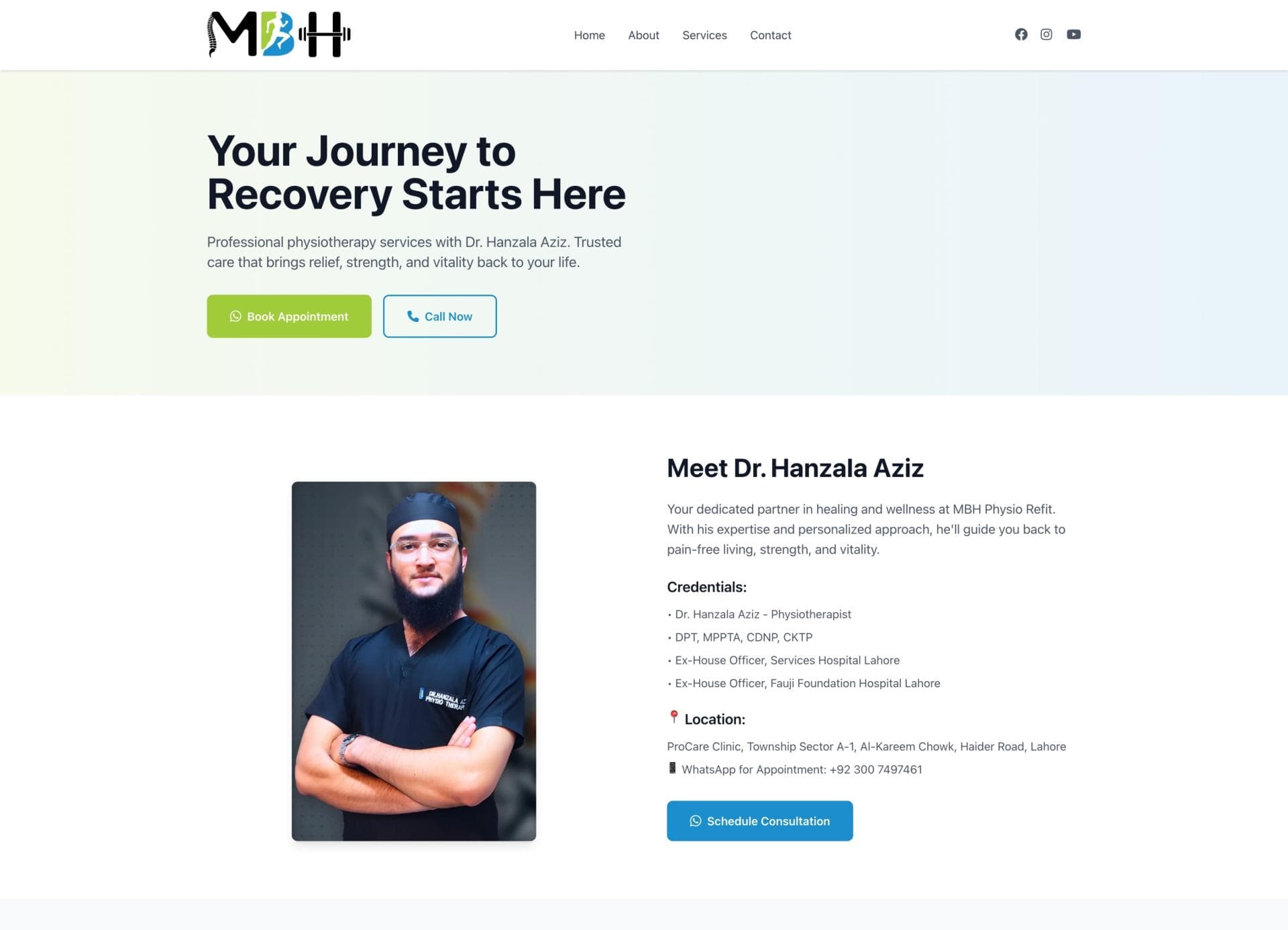 MBH PhysioRefit — Physiotherapy Clinic Website screenshot