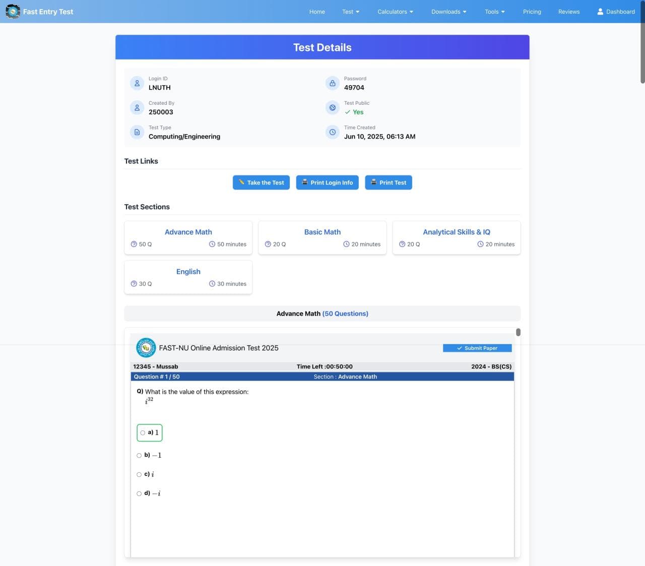 Fast Entry Test — Academic Testing Platform screenshot 4