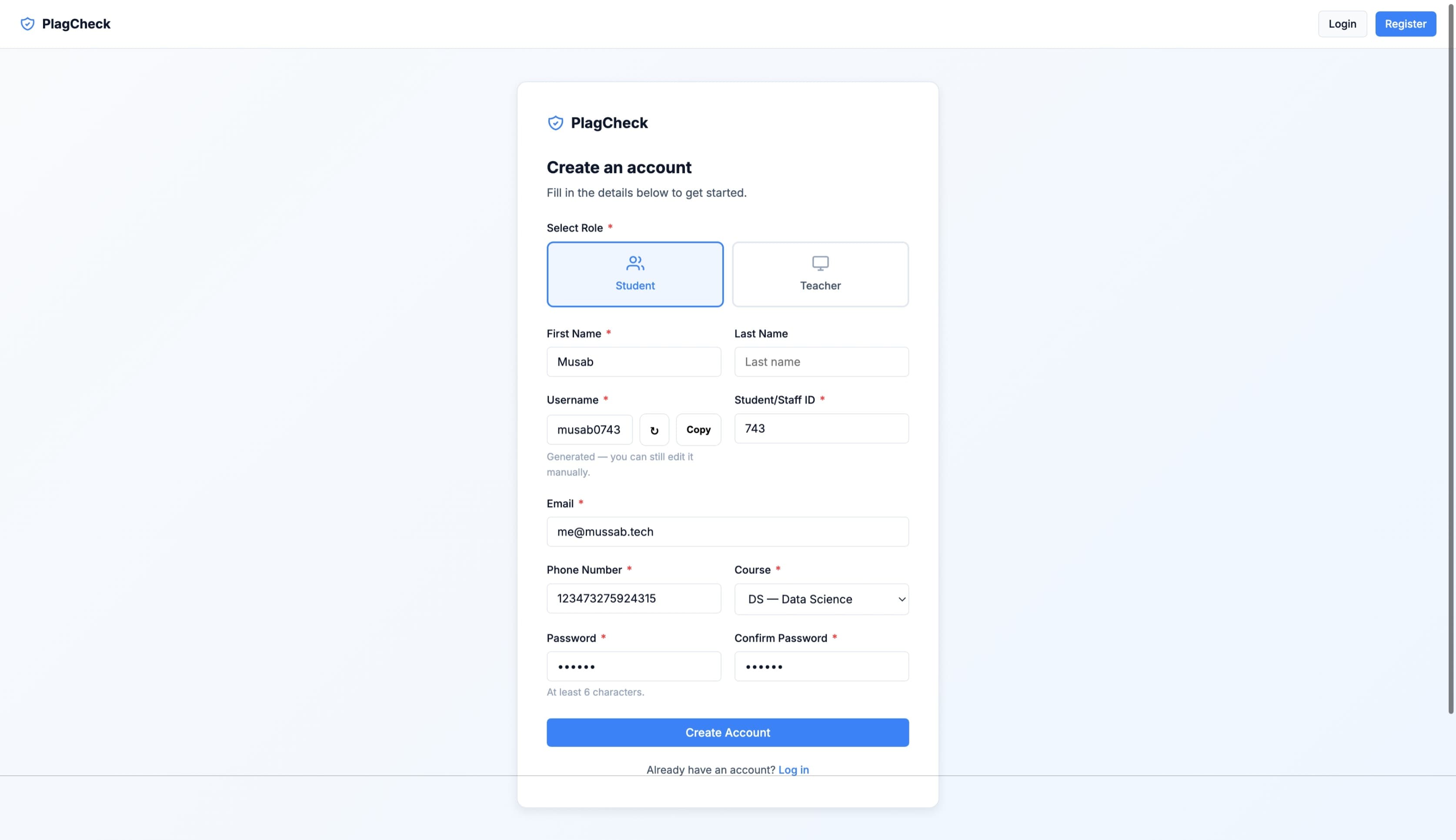 PlagCheck — Plagiarism Detection System screenshot 2